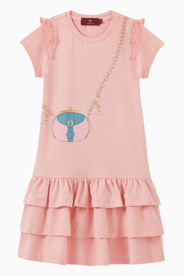 

Logo Graphic Dress in Cotton, Pink