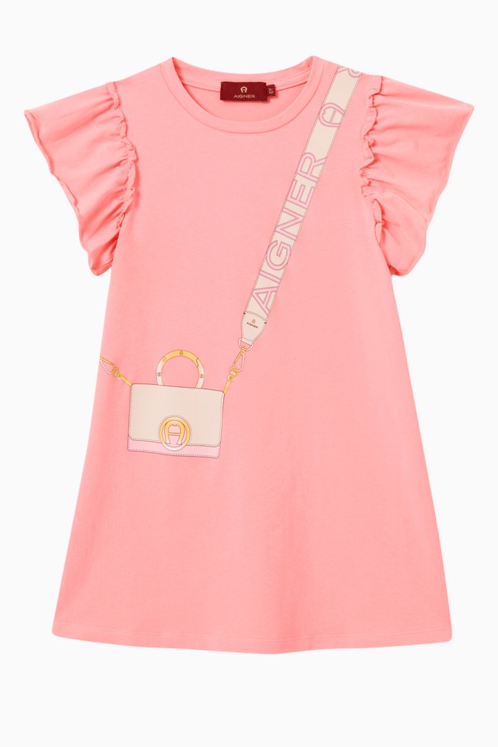 

Logo Graphic Dress in Cotton, Pink