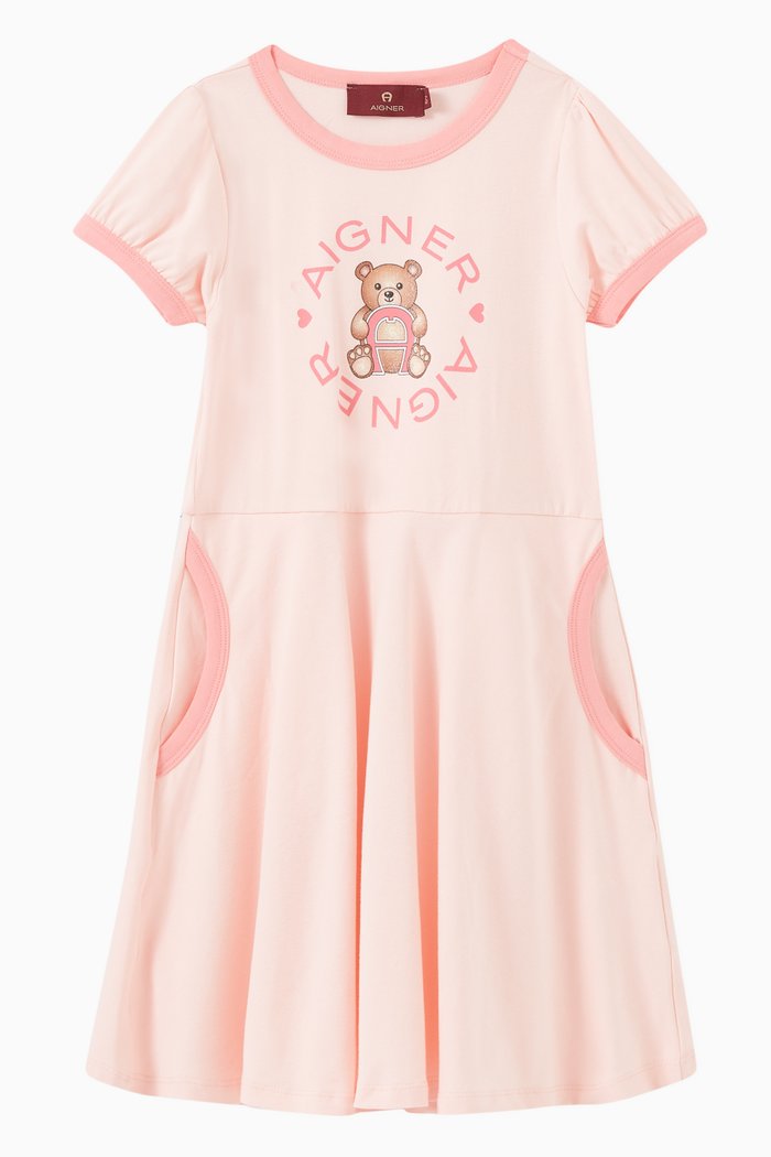 

Logo Teddy Bear Dress in Cotton, Pink