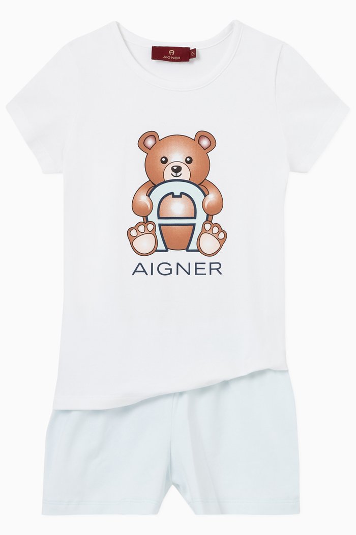 Teddy Logo T-shirt & Shorts Set in Jersey, Multicolour
