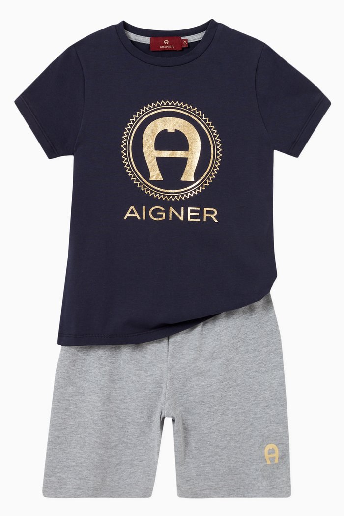 Logo T-shirt & Shorts Set in Jersey, Multicolour