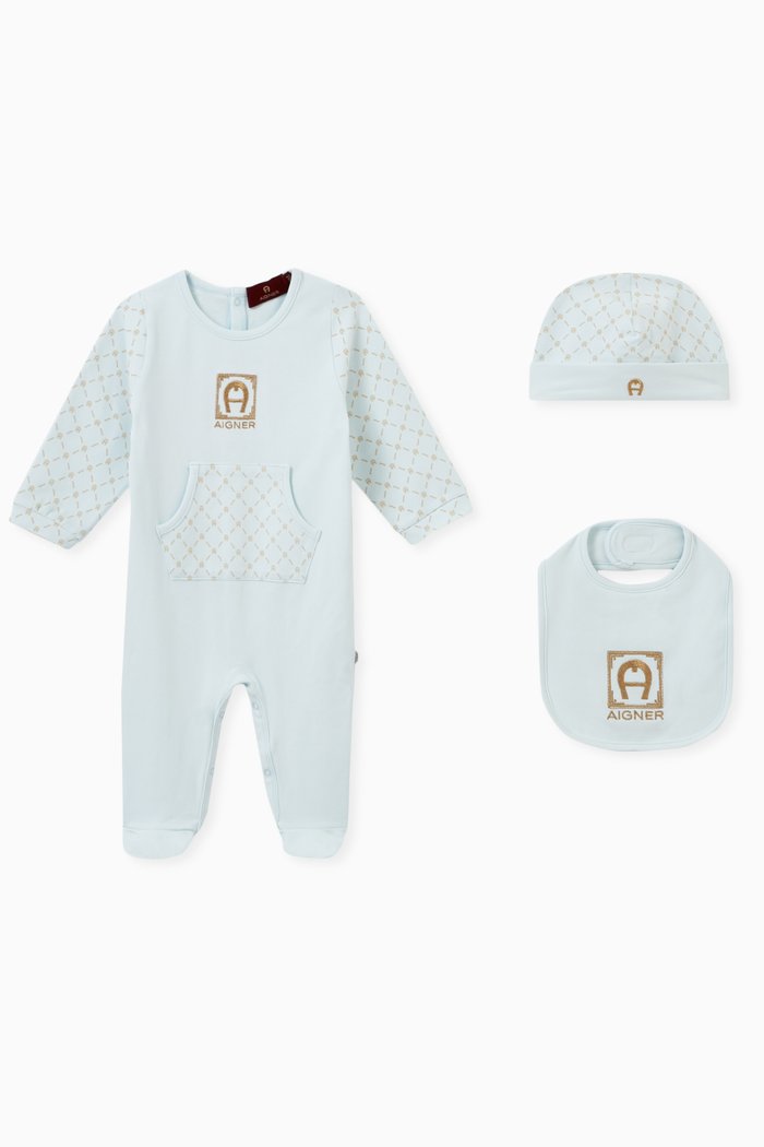Logo Babygrow Set in Cotton, Blue