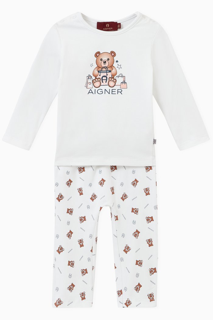 

Teddy Logo Pyjama Set in Cotton, Multicolour