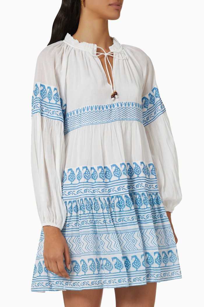 

Balloon Sleeve Short Dress in Cotton, White