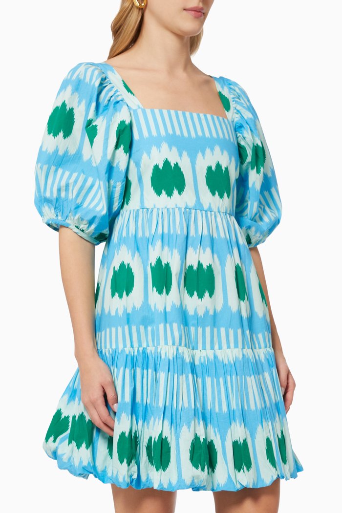 

Bubble Skirt Mini Dress in Cotton Poplin, Blue