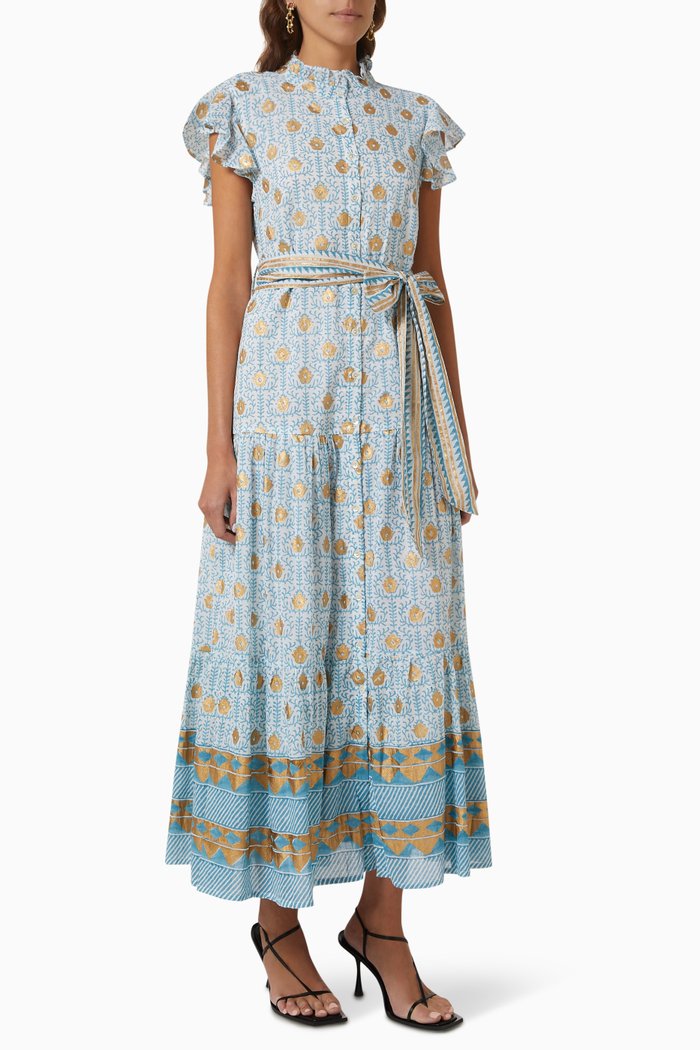 

Maxi Shirt Dress in Cotton, Blue