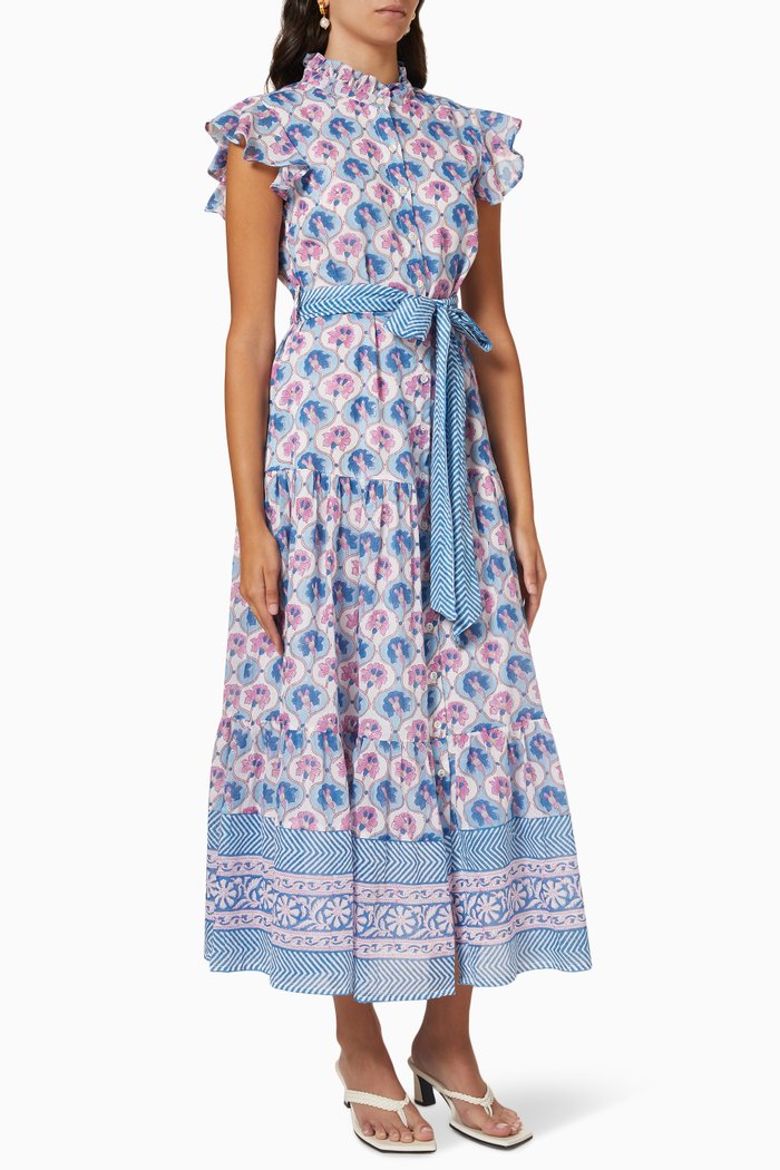 

Maxi Shirt Dress in Cotton, Blue