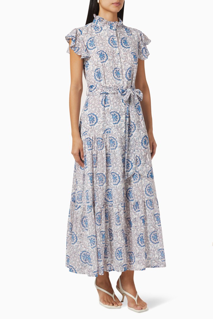 

Maxi Shirt Dress in Cotton, Blue