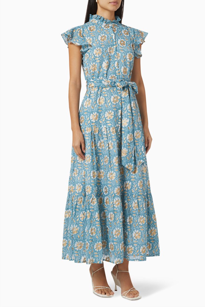 

Maxi Shirt Dress in Cotton, Blue