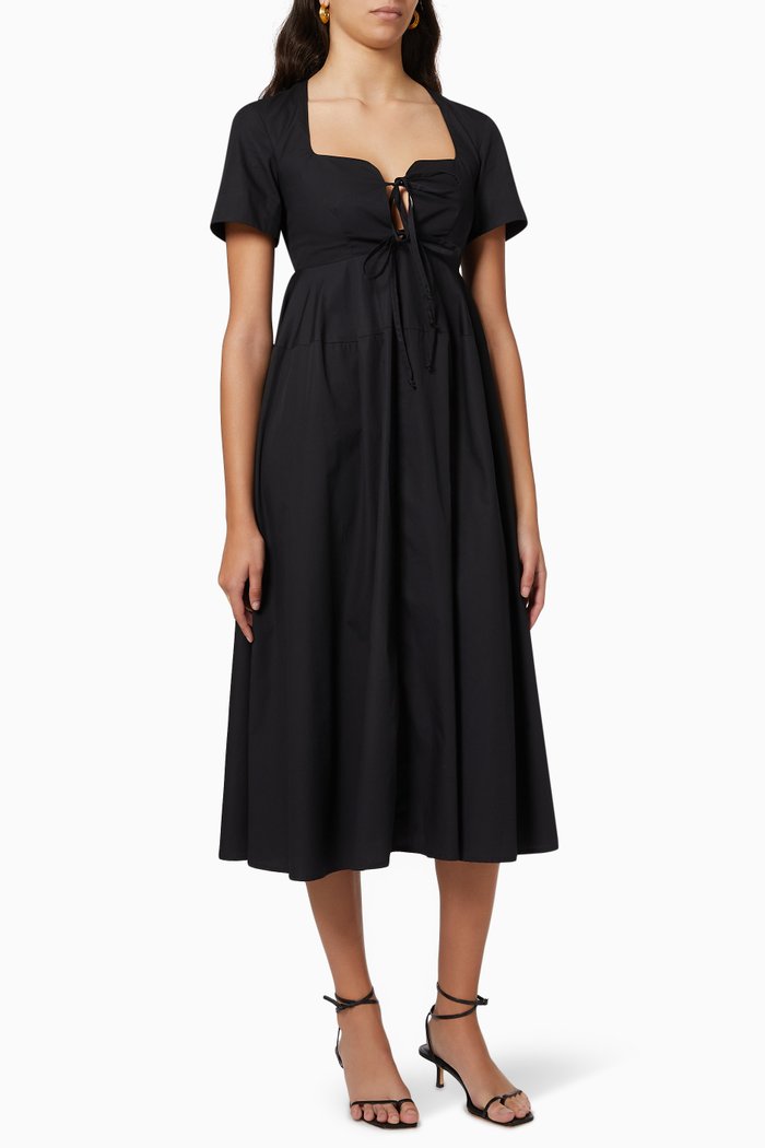 

Tie Midi Baby Doll Dress in Cotton, Black