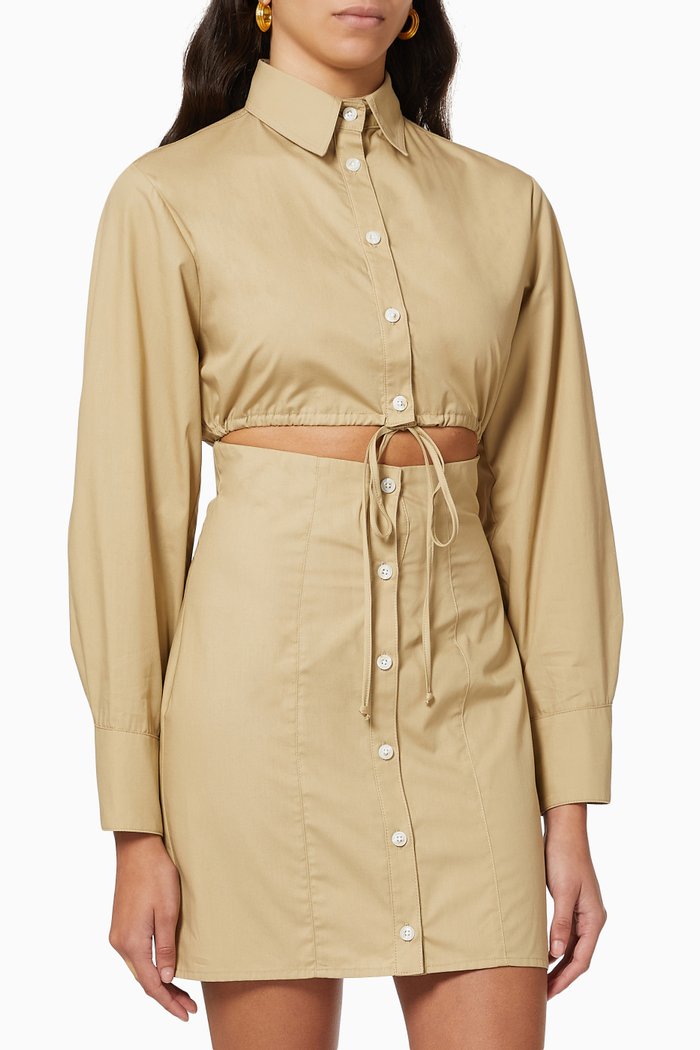 Cutout Mini Shirt Dress in Cotton, Neutral