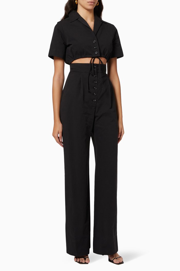 

Cutout Camp Jumpsuit in Cotton, Black