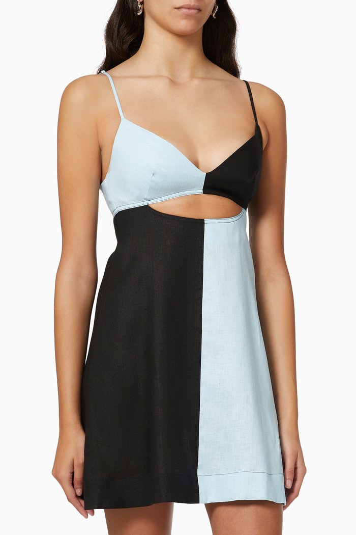 

Kimmie Colorblock Mini Dress in Linen, Blue