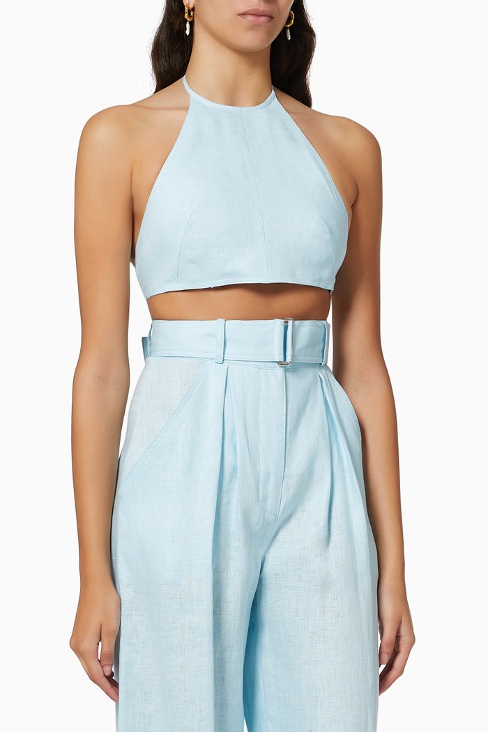 

Halter Crop Top in Linen, Blue