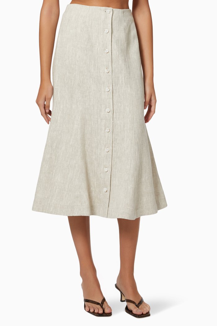 Fluted Midi Skirt in Linen, Neutral