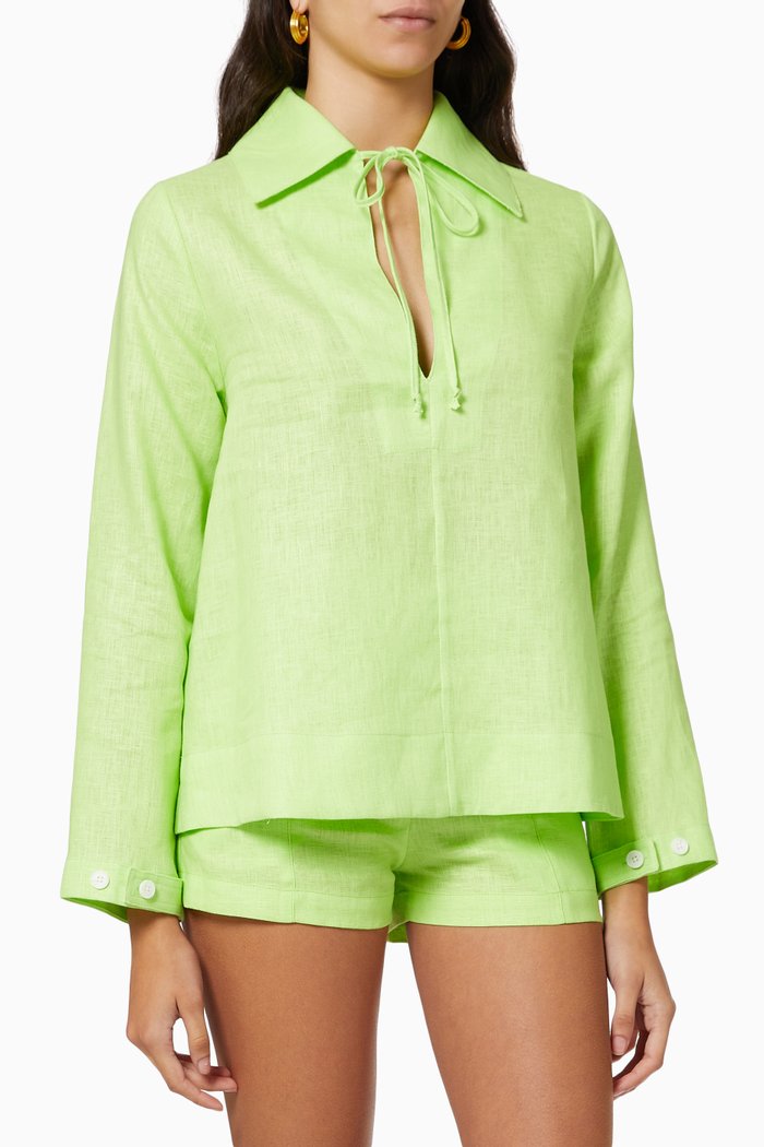 

Popover Spread Collar Top in Linen, Green