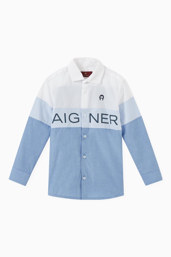 

Colour-block Logo Shirt in Poplin, Blue
