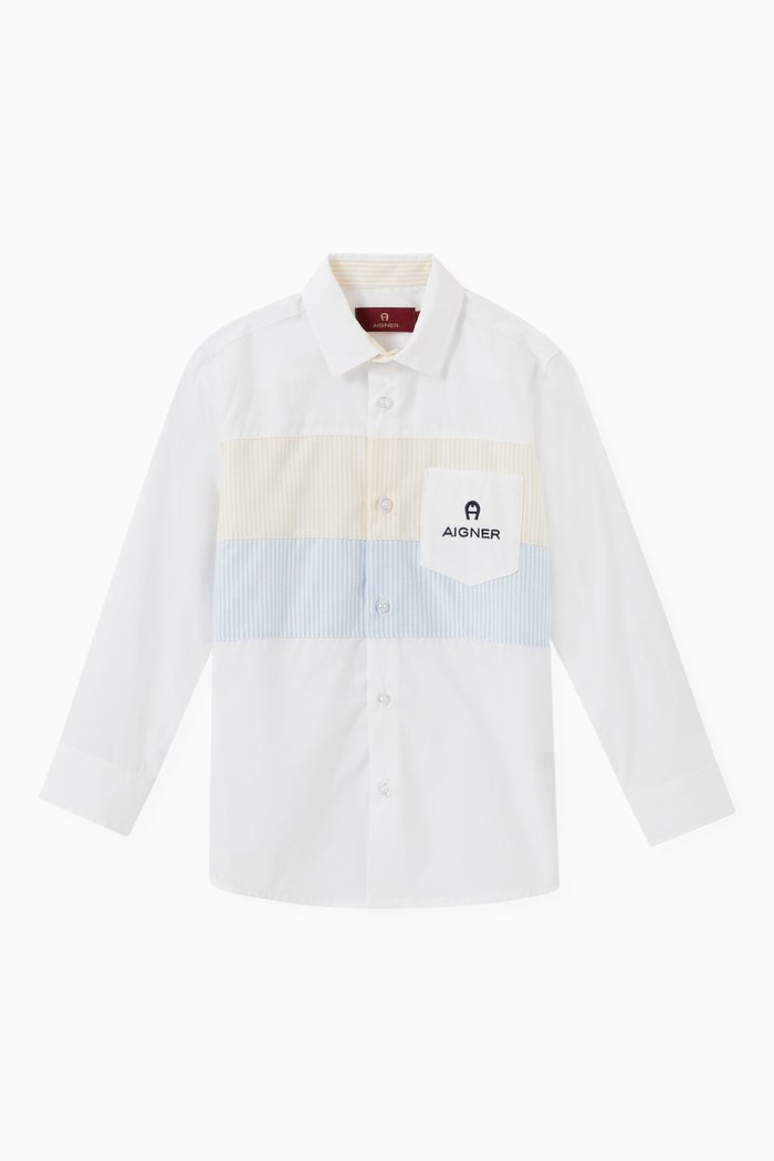 Colour-block Logo Shirt in Poplin, White
