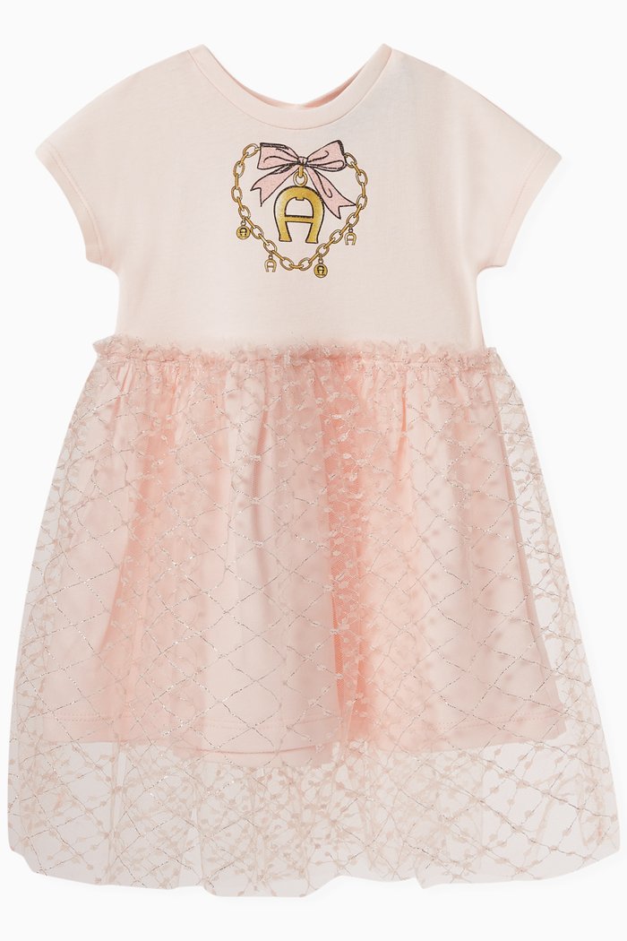 

Logo Graphic Dress in Cotton, Pink