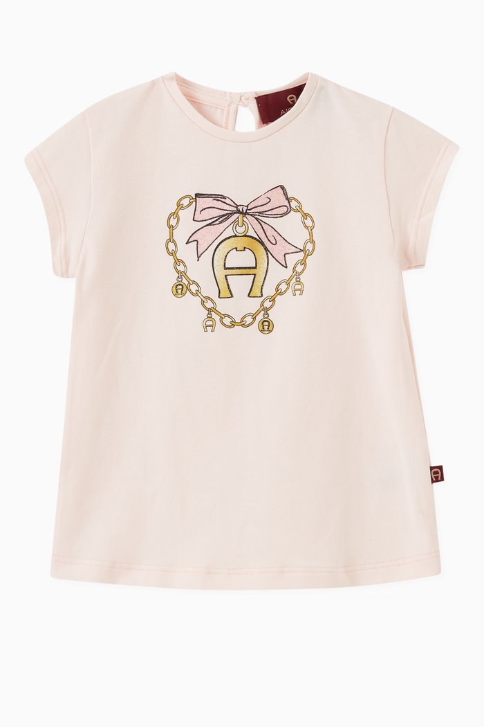 

Heart Bow Logo Print T-shirt in Cotton, Pink
