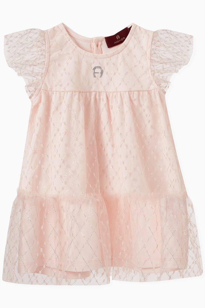 

Logo Tulle Dress in Cotton, Pink