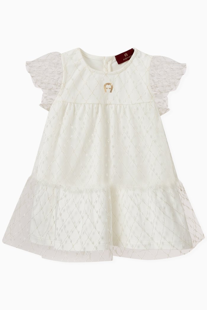 

Logo Tulle Dress in Cotton, White