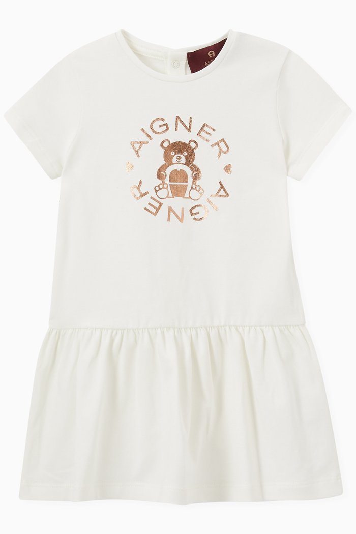 Teddy Logo Dress in Cotton, White