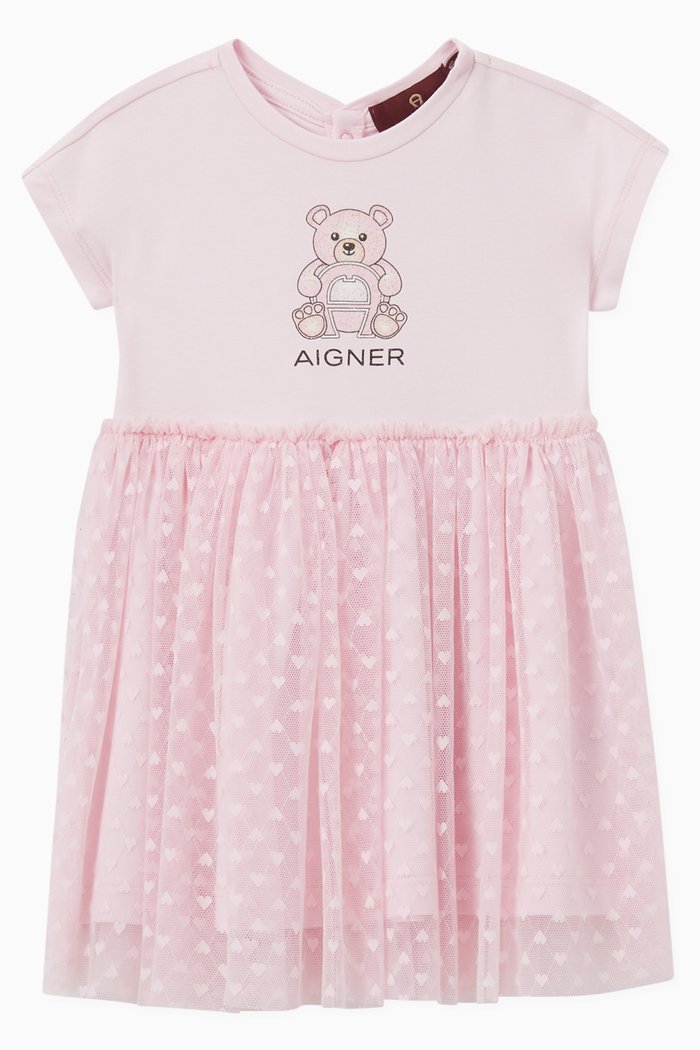

Teddy Logo Dress in Cotton & Tulle, Pink