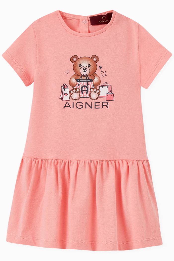 

Logo Teddy Bear Dress in Cotton, Pink