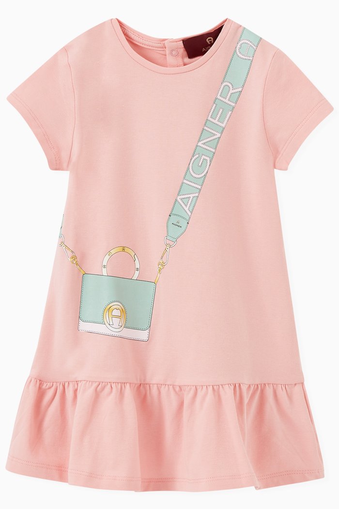 

Logo Graphic Dress in Cotton, Pink