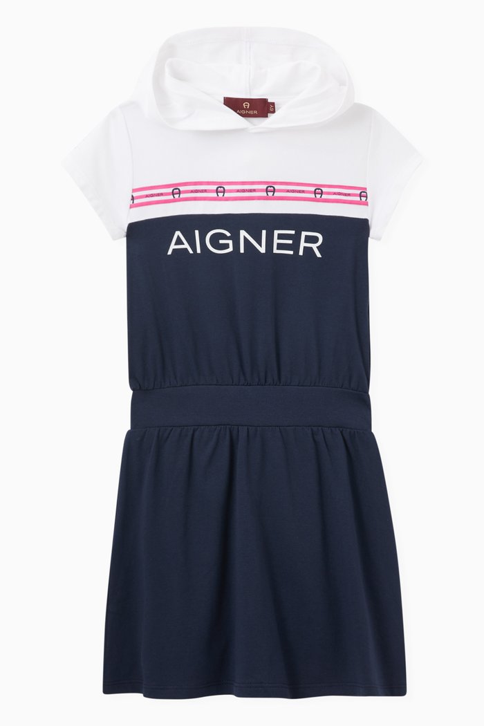 

Logo Hooded Dress in Cotton, Blue