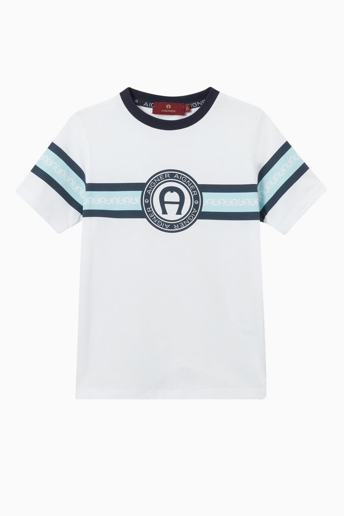 

Logo Stripe T-shirt in Jersey, White