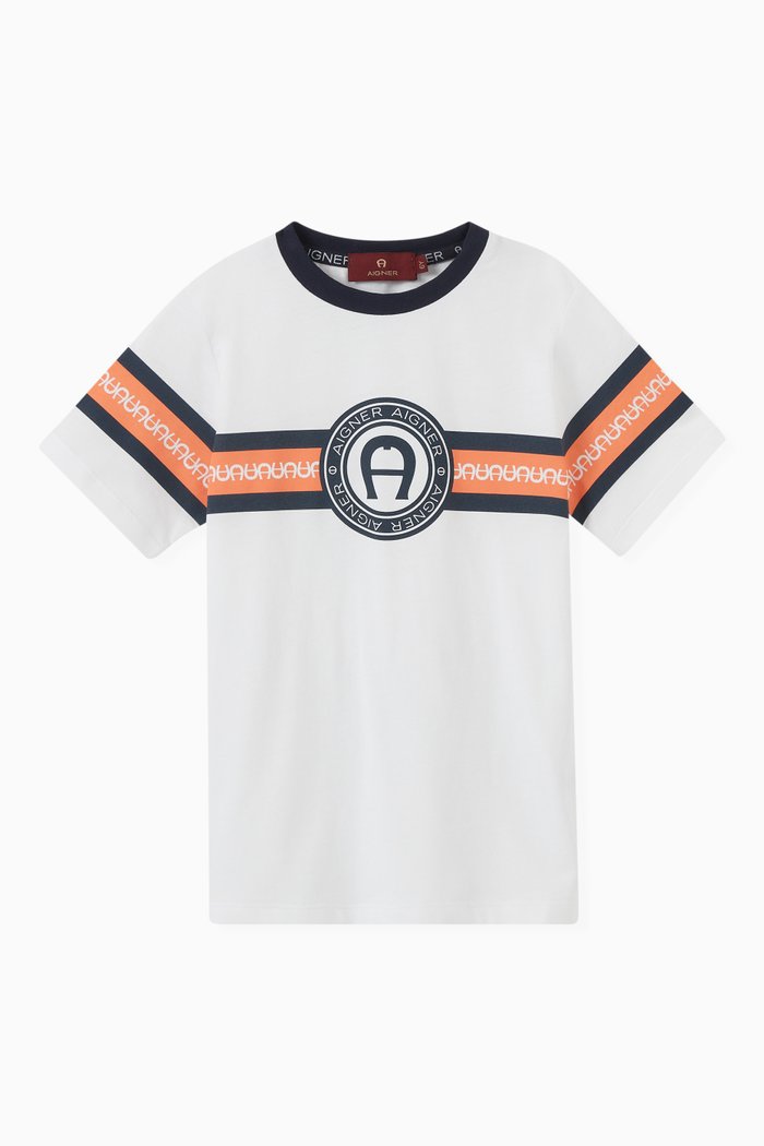 Logo Stripe T-shirt in Jersey, White