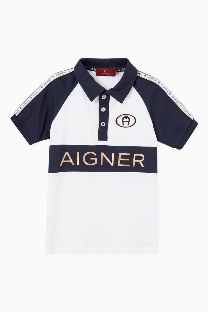 

Logo Colour-Block Polo Shirt in Cotton, White