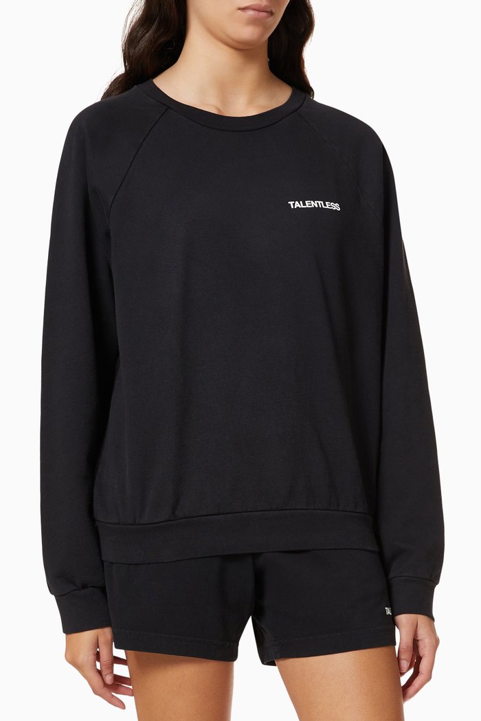 Raglan Crewneck in Cotton Fleece, Black
