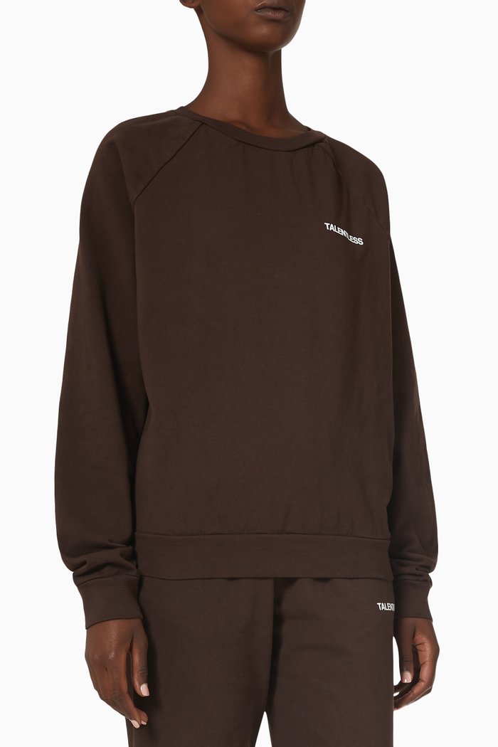 Raglan Crewneck in Cotton Fleece, Brown