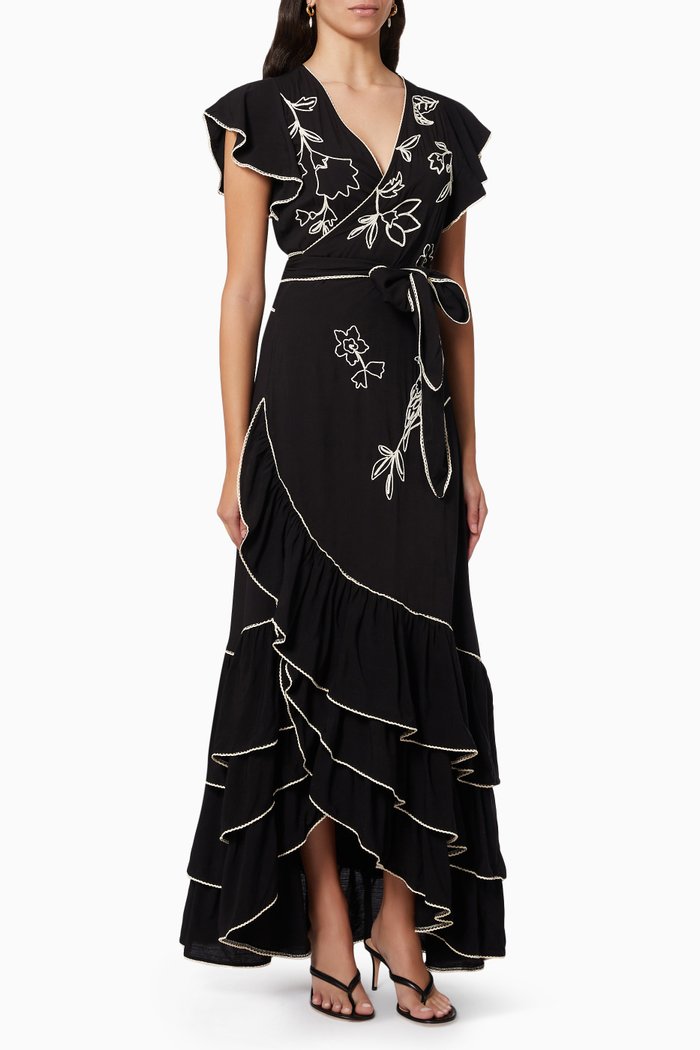 

Rowena Wrap Dress in Viscose, Black