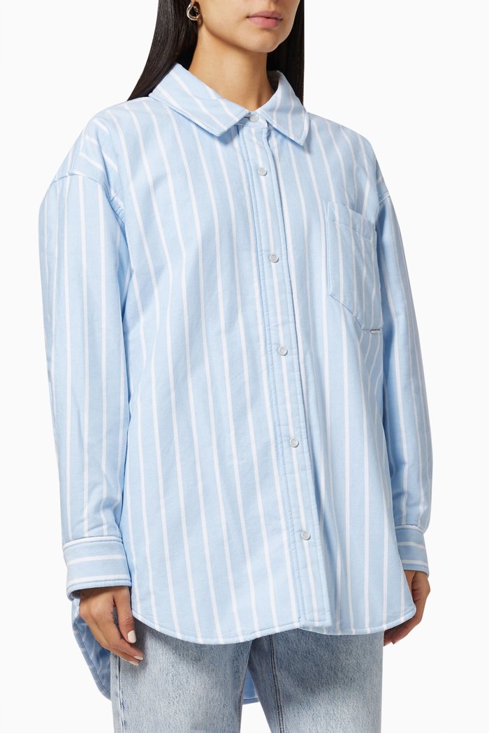 

Padded Shirt Jacket in Striped Cotton, Blue