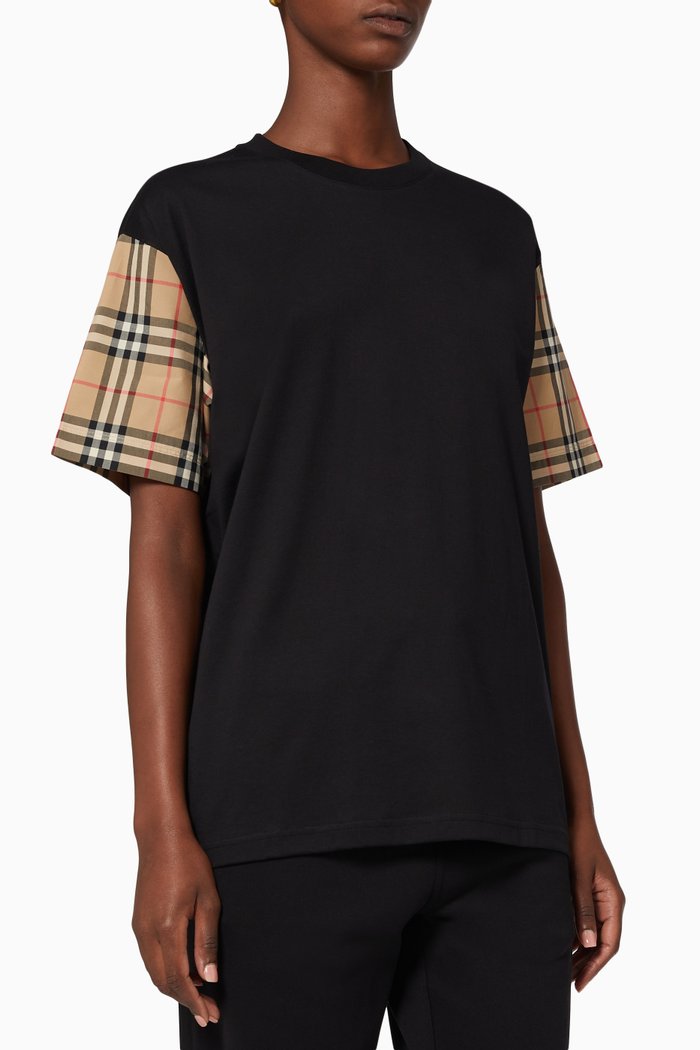 

Carrick Check Sleeve T-shirt in Jersey, Black