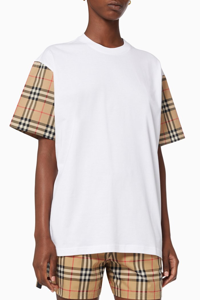 

Carrick Check Sleeve T-shirt in Jersey, White