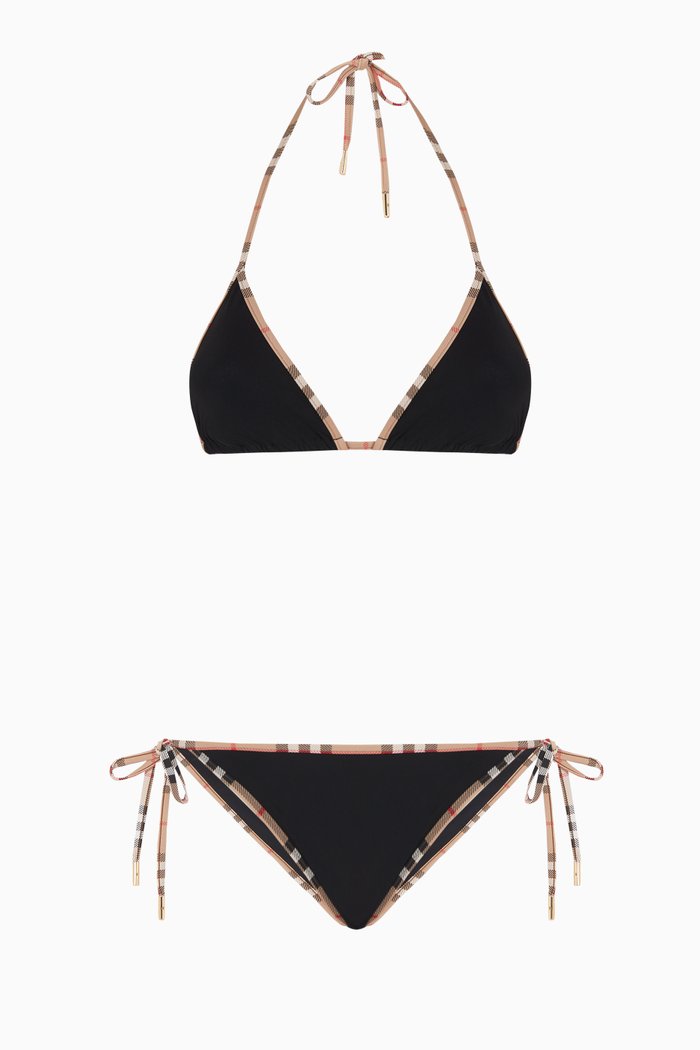 

Vintage Check Detail Triangle Bikini, Black