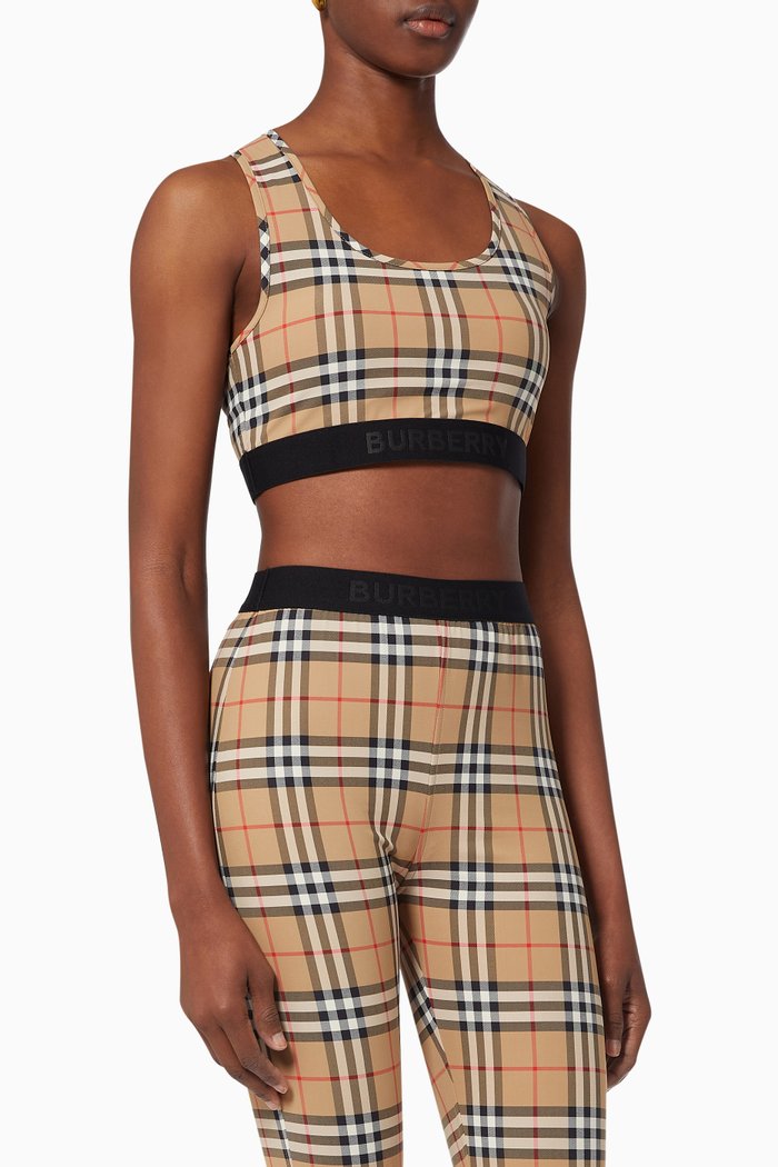 

Vintage Check Sports Bra with Logo Detail in Jersey, Neutral