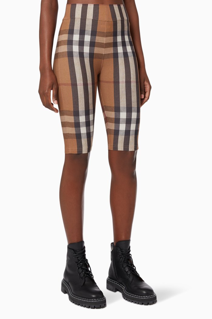 

Cycling Shorts in Check Print Stretch Jersey, Brown