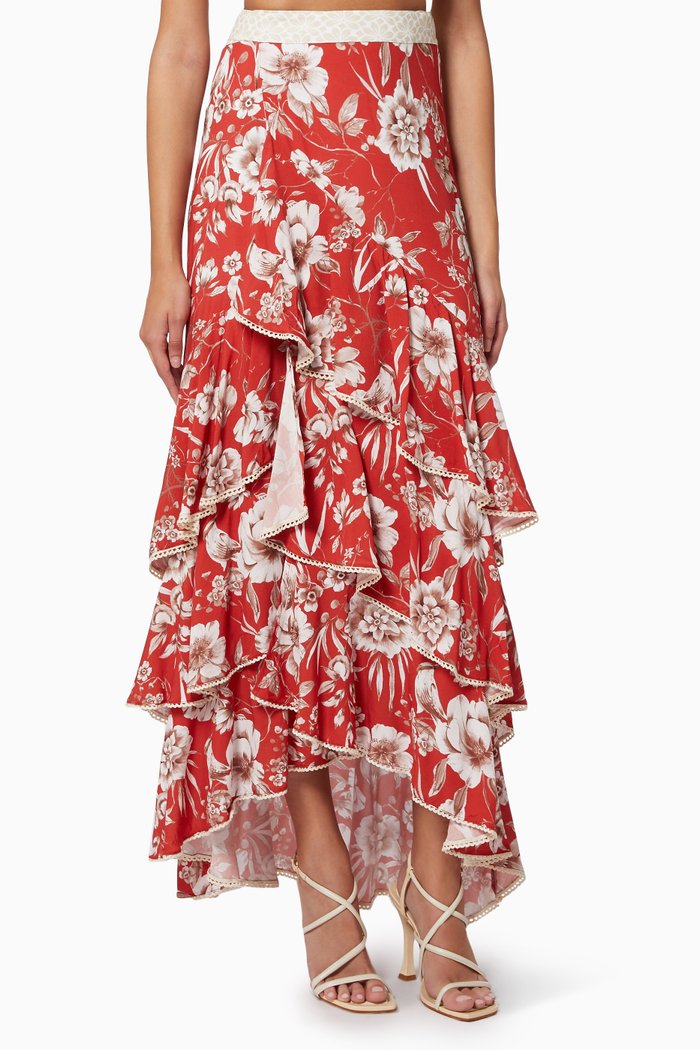Rocky Floral Skirt in Viscose, Red