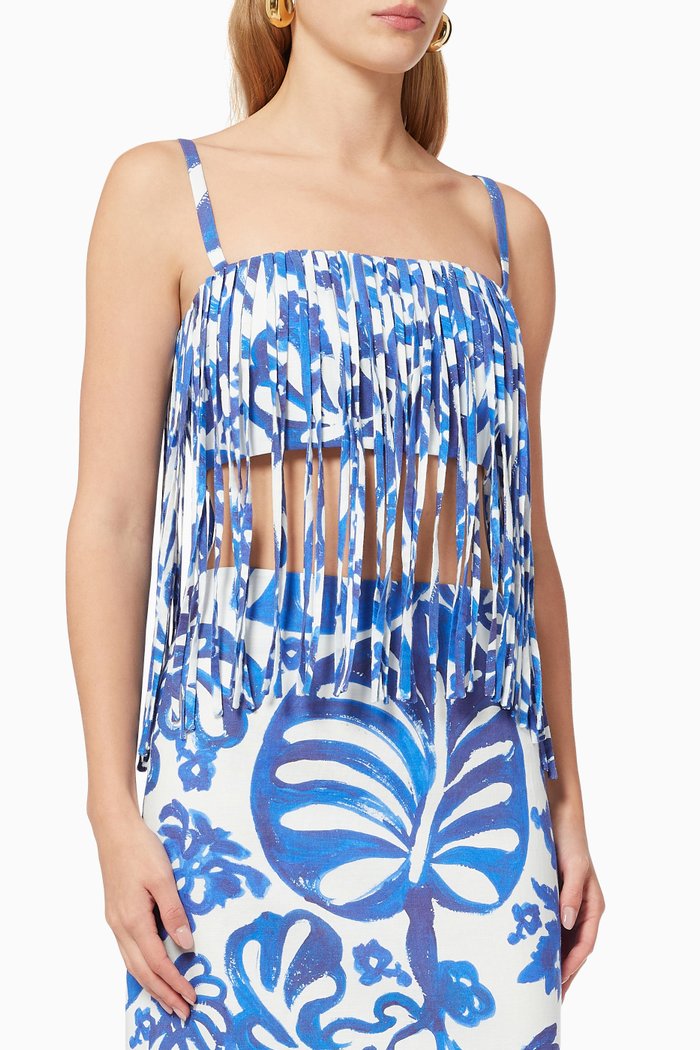 

Tania Fringe Top in Linen, Blue
