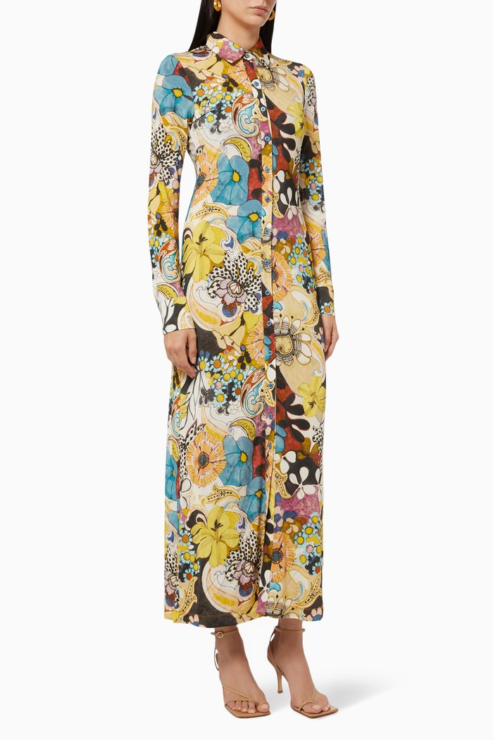 

Roma Maxi Shirt Dress in Jersey, Multicolour