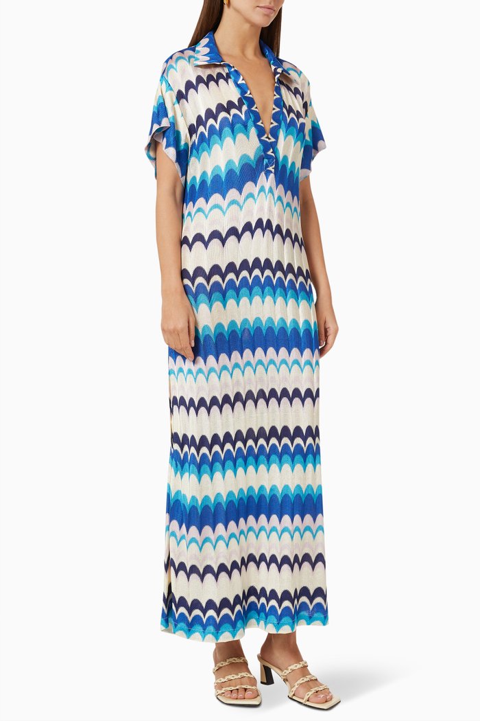 

Lucchini Longline Polo Dress in Silk Chevron Knit, Blue
