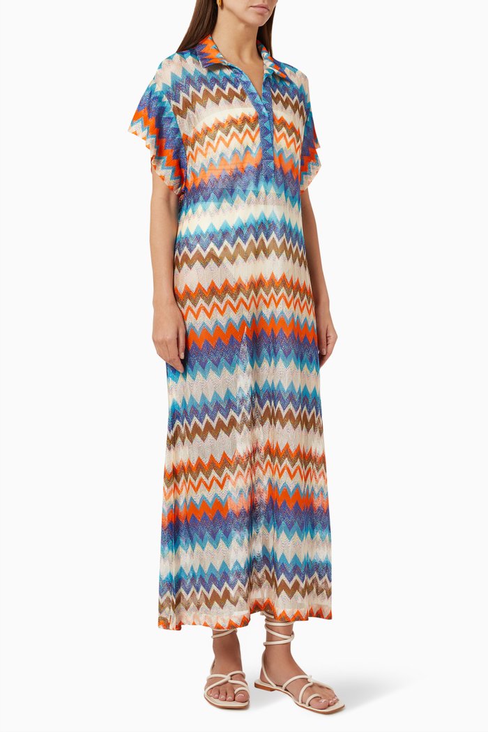 

Lucchini Longline Polo Dress in Silk Chevron Knit, Red