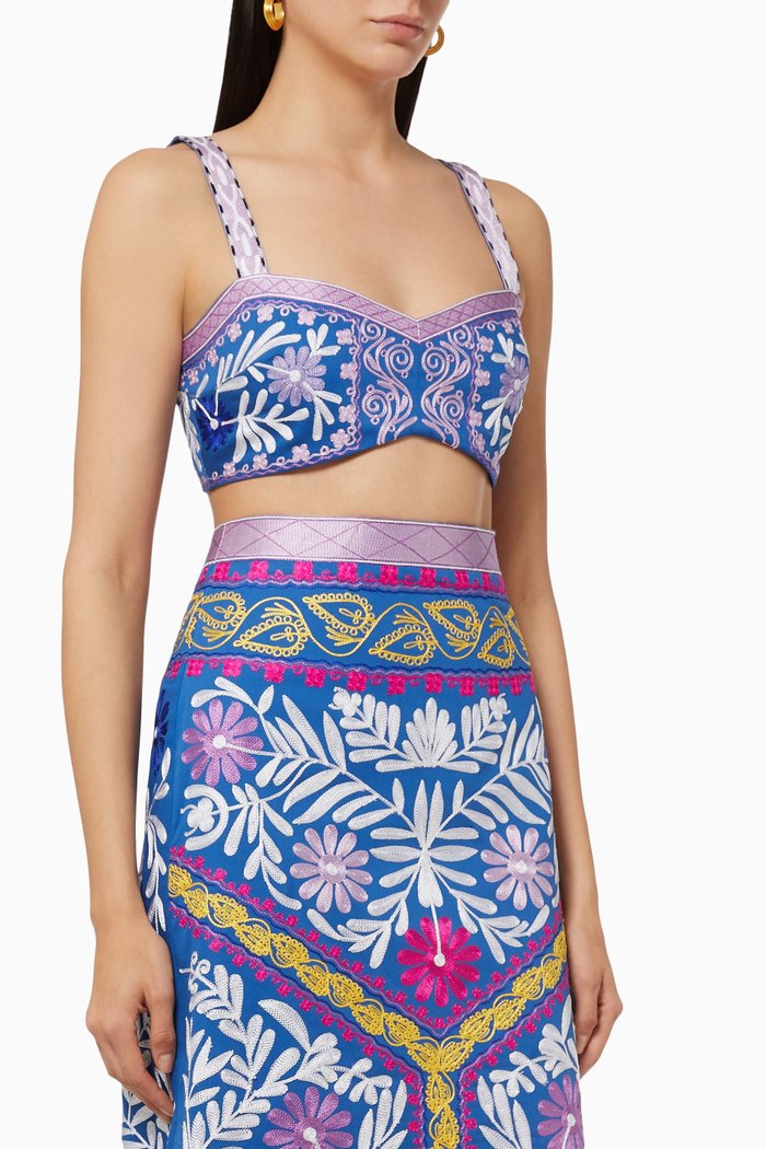 

Lei Embroidered Crop Top, Blue