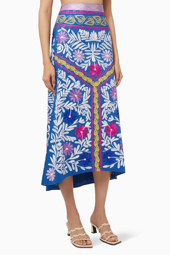 

Anibel Embroidered Midi Skirt, Blue